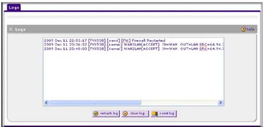2009 Dec 11 22:50:17 [FVX538] [wand] [FW] Firewall Restarted 2009 Dec 11 23:36:32 [FVX538] [karnal] WAN2LAN[ACCEPT] IN=WAN OUT=LAN SEC=64.94.7 2009 Dec 11 23:40:00 [FVX538] [karnal] WAN2LAN[ACCEPT] IN=WAN OUT=LAN SEC=64.94.7