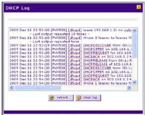 DHCP Log 2009 Dec 11 22:53:10 [FMS38] [dhcpd] lease 192.168.1.2t no rubr - Last output repeated 10 times - 2009 Dec 11 22:53:10 [FMS38] [dhcpd] Wrote Q leases to leases fil - Last output repeated twice 2009 Dec 11 22:53:19 [FMS38] [dhcpd] DHCPDISCOVER from 00:1c 2009 Dec 11 22:53:20 [FMS38] [dhcpd]…