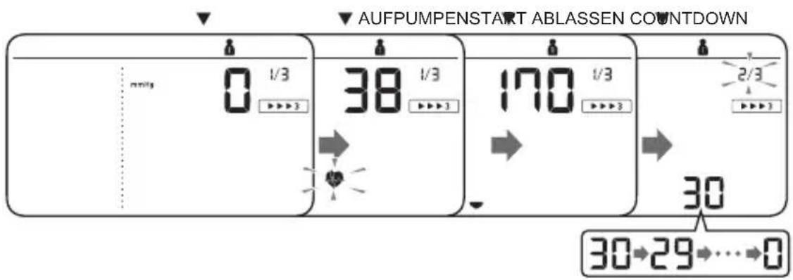 AUFPUMPENSTART ABLASSEN COUNTDOWN 0 1/3 38 1/3 170 1/3 2/3 30 30→29→…→0