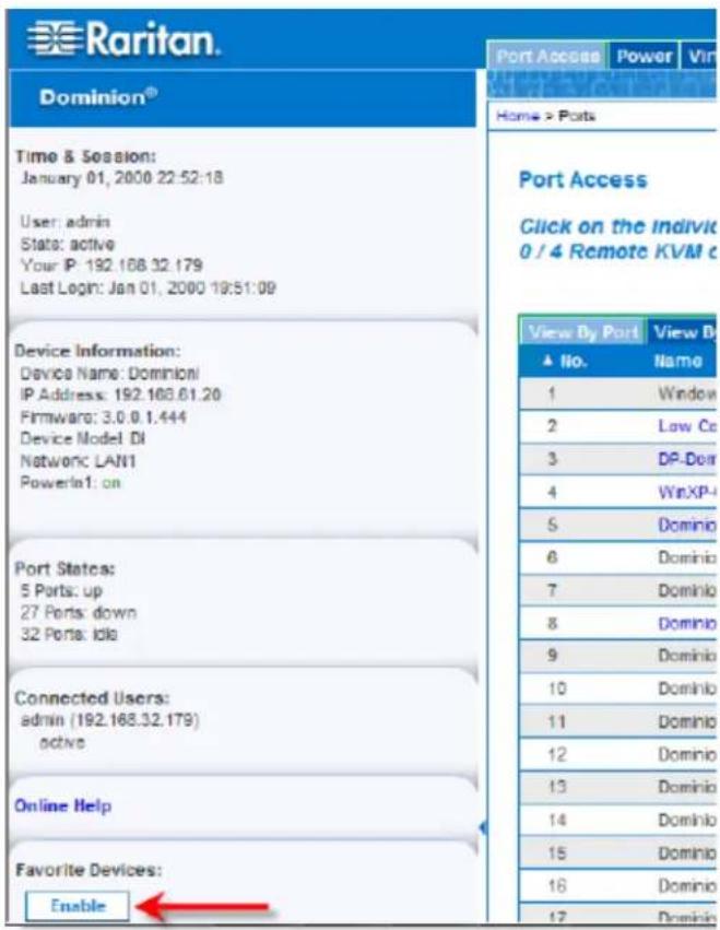 Raritan Dominion KX III DKX3-864 - Enable Favorites - 1