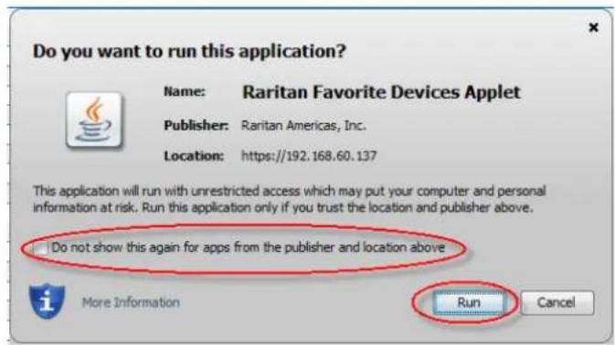 Raritan Dominion KX III DKX3-864 - Java Validation and Access Warning - 1