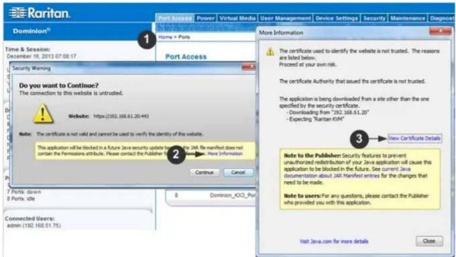 Raritan Dominion KX III DKX3-864 - Example 2: Add the KX III to Trusted Sites and Import the Certificate - 2