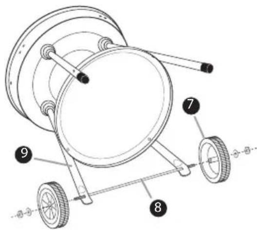 Technical diagram of a mechanical device with numbered components, likely a pump or cart assembly.