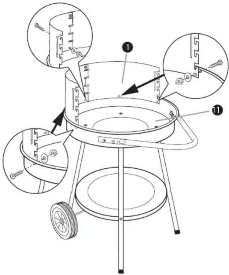Technical diagram of a portable stove with labeled parts and exploded views showing internal components and assembly.