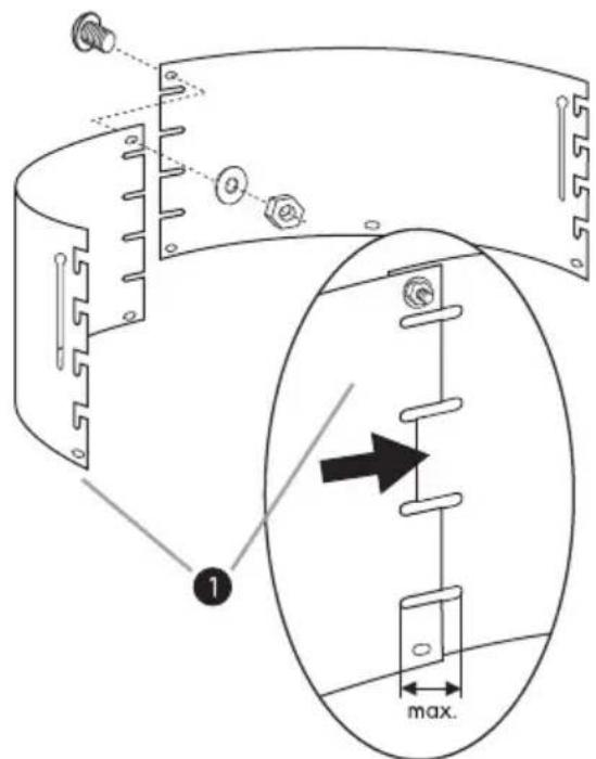 Technical diagram showing a mechanical assembly with labeled components and an enlarged detail view highlighting a maximum dimension.