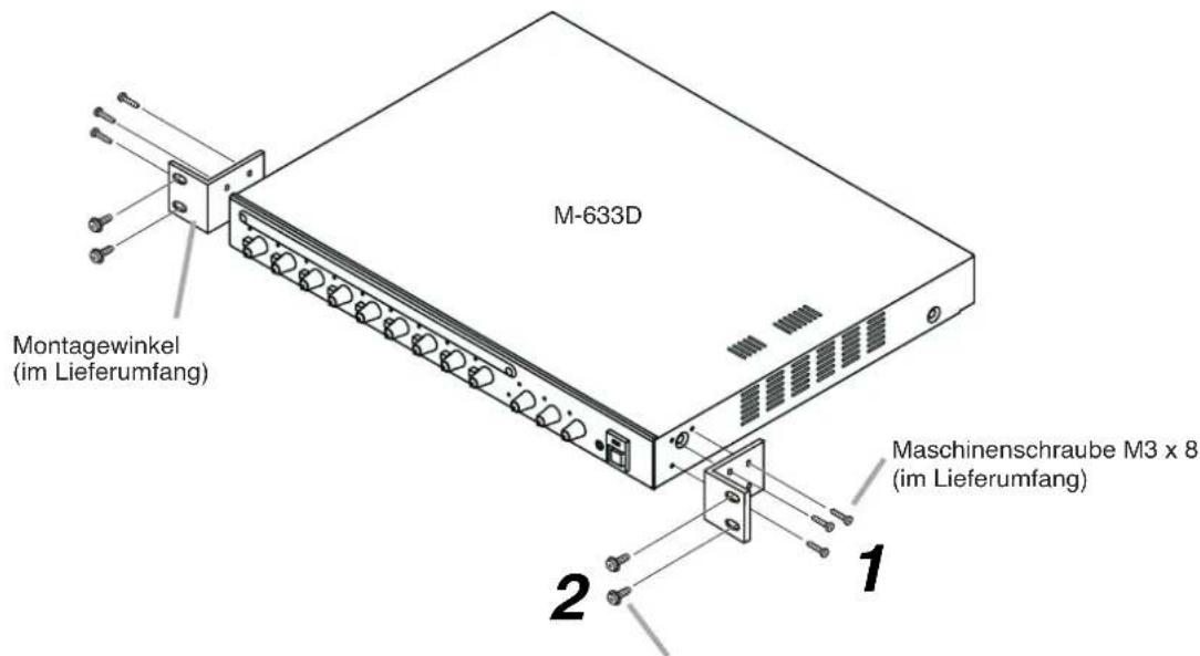 M-633D Montagewinkel (im Lieferumfang) Maschinenschraube M3 x 8 (im Lieferumfang) 1 2