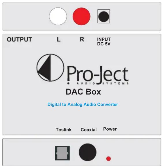 OUTPUT L R INPUT DC 5V Pro-Ject AUDIO SYSTEMS DAC Box Digital to Analog Audio Converter Toslink Coaxial Power
