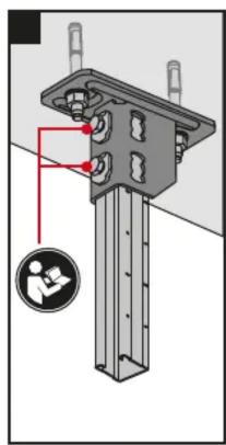 Technical diagram showing a mechanical assembly with a red annotation pointing to a component and a circular icon labeled 'Person' pointing to it.