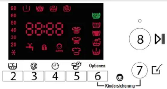90 60 50 40 30 20 * 8 Optionen 2 3 4 5 6 Kindersicherung 7