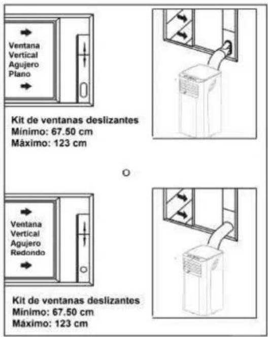 Ventana Vertical Agujero Plano Kit de ventanas deslizantes Mínimo: 67.50 cm Máximo: 123 cm Ventana Vertical Agujero Redondo Kit de ventanas deslizantes Mínimo: 67.50 cm Máximo: 123 cm