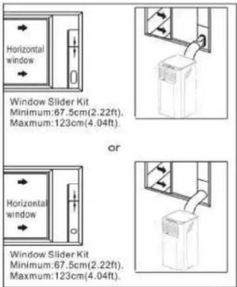 Horizontal window Window Slider Kit Minimum:67.5cm(2.22ft). Maximum:123cm(4.04ft). or Horizontal window Window Slider Kit Minimum:67.5cm(2.22ft). Maximum:123cm(4.04ft).