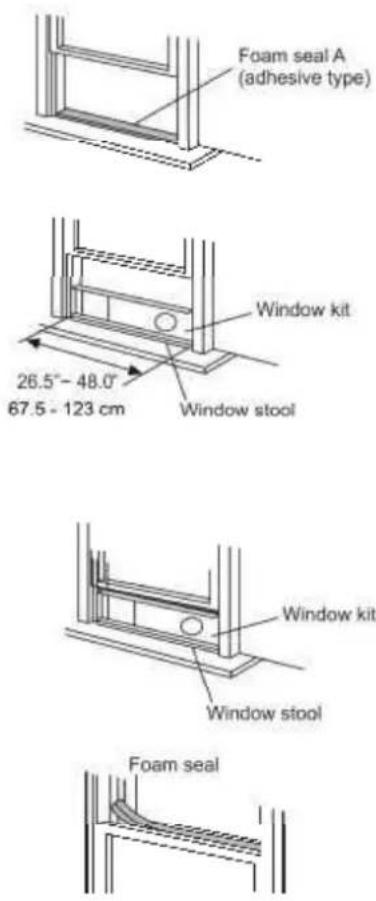 Foam seal A (adhesive type) Window kit 26.5"-48.0" 67.5 - 123 cm Window stool Window kit Window stool Foam seal
