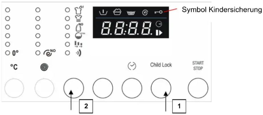 Symbol Kindersicherung 8.8:8.8. °C Child Lock START STOP 2 1
