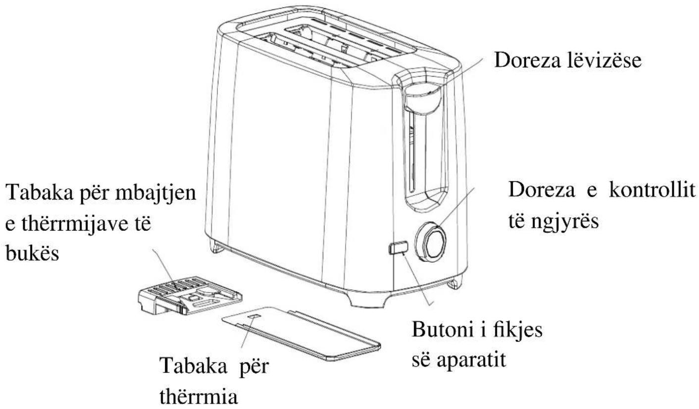 Doreza lëvizëse Tabaka për mbajtjen e thërrmijave të bukës Doreza e kontrollit të ngjyrës Tabaka për thërrmia Butoni i fikjes së aparatit
