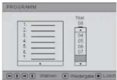 PROGRAMM 1. 2. 3. 4. 5. 6. 7. Titel 08 04 05 06 07 Wahlen Wiedergabe Lösch