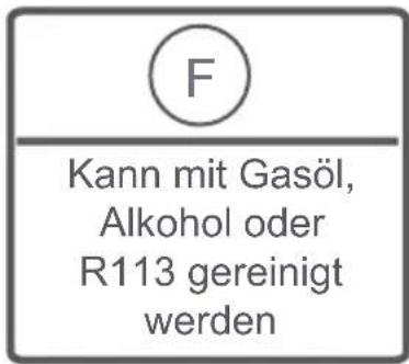 F Kann mit Gasöl, Alkohol oder R113 gereinigt werden
