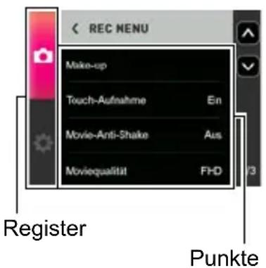 REC MENU Make-up Touch-Aufnahme En Movie-Anti-Shake Aus Moviequalität FHD Register Punkte