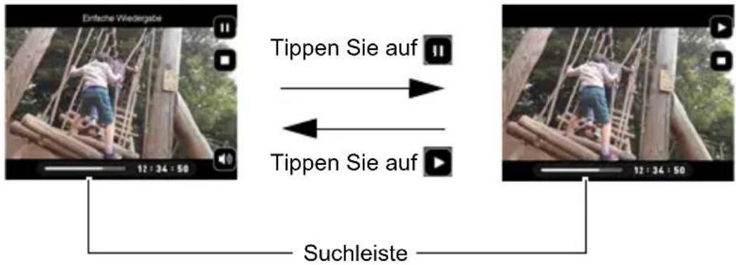 Eintehe Wiedergabe Tippen Sie auf 12:34:50 Tippen Sie auf Suchleiste