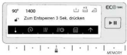 90° 1400 Zum Entsperrn 3 Sek. drücken ↓ ↓ ↓ ↓ ↑ MEMORY