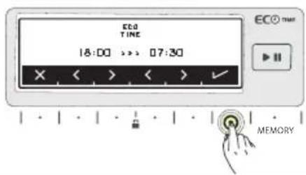 ECO TIME 18:00 >> 07:30 × < > < > ✓ MEMORY