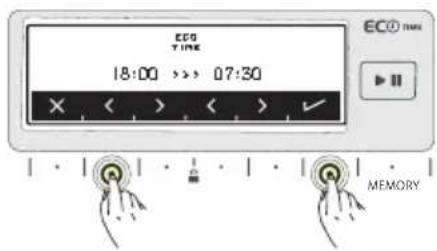 ECO TIME 18:00 >> 07:30 × < > < > ✓ MEMORY