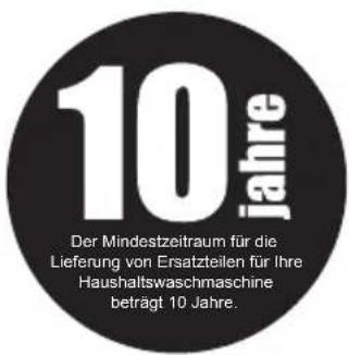 10 Jahre Der Mindestzeitraum für die Lieferung von Ersatzteilen für Ihre Haushaltswaschmaschine beträgt 10 Jahre.