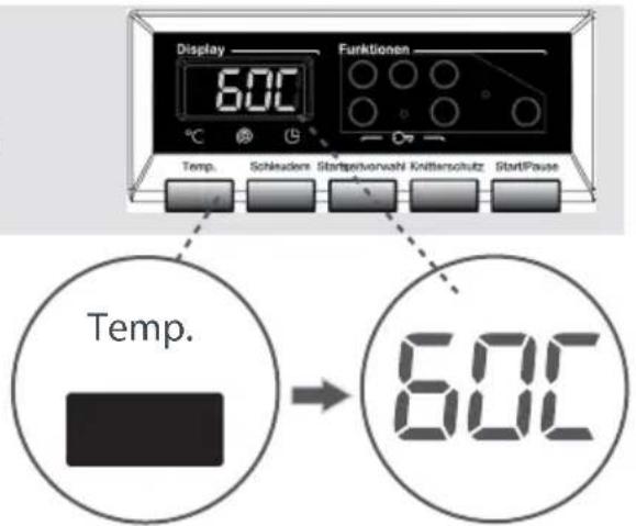 Display 60°C Funktionen °C Temp. Schleudern Startpervorwahl Knitterschutz StartPause Temp. 60°C