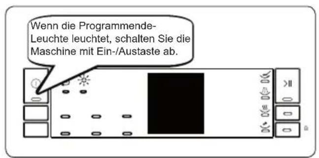 Wenn die Programmende- Leuchte leuchtet, schalten Sie die Maschine mit Ein-/Austaste ab.