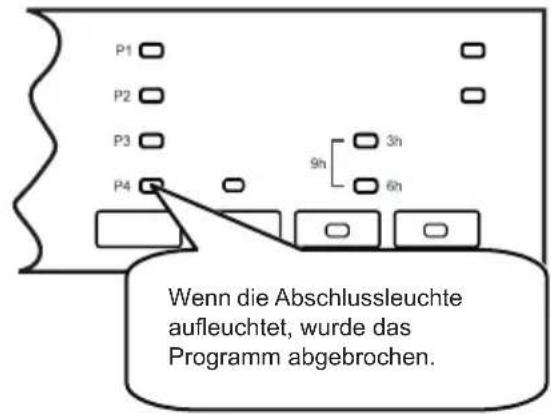 P1 P2 P3 P4 9h 3h 6h Wenn die Abschlussleuchte aufleuchtet, wurde das Programm abgebrochen.