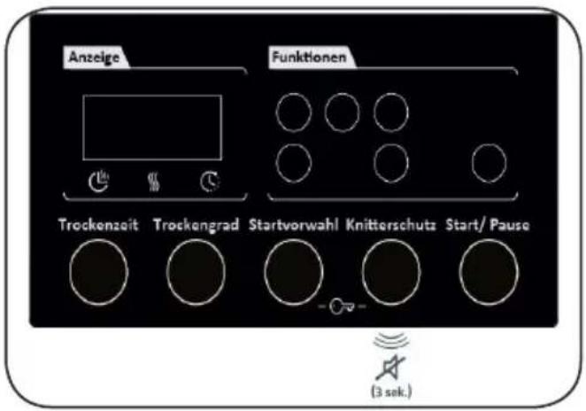 Anzeige Funktionen Trockenzeit Trockengrad Startvorwahl Knitterschutz Start/ Pause (3 sek.)
