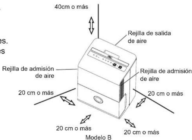 40cm o más Rejilla de salida de aire Rejilla de admisión de aire 20 cm o más 20 cm o más 20 cm o más 20 cm o más Modelo B