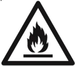 Warning sign depicting a flame symbol in a triangular shape, indicating hazard or caution.