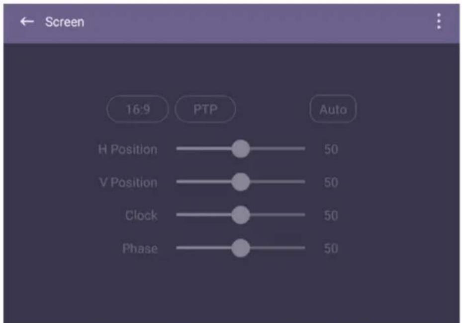 Screen 16:9 PTP Auto H Position 50 V Position 50 Clock 50 Phase 50