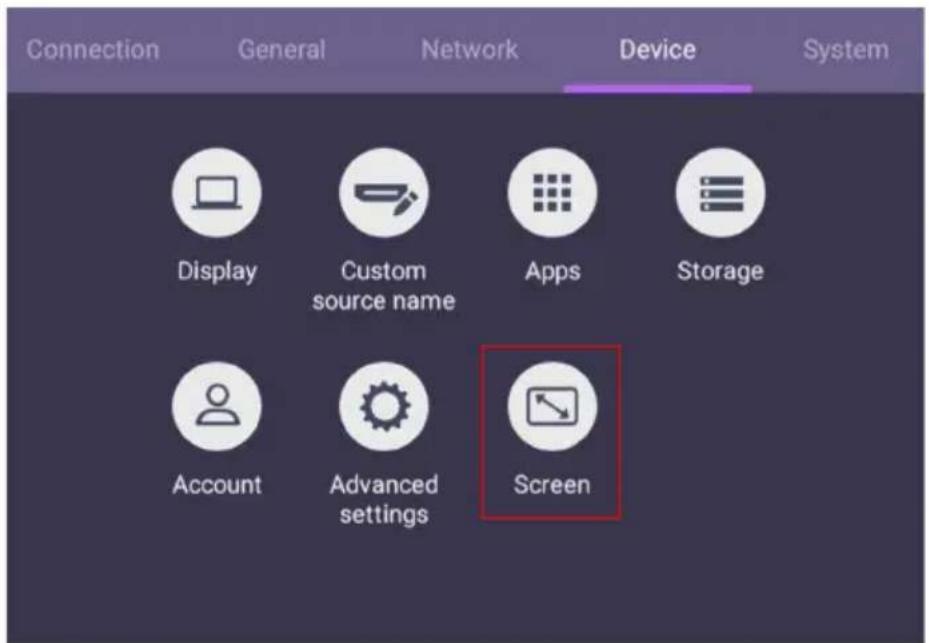 Connection General Network Device System Display Custom source name Apps Storage Account Advanced settings Screen
