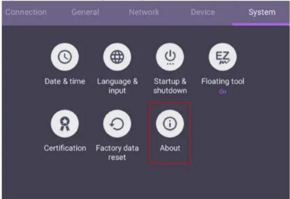 Connection General Network Device System Date & time Language & input Startup & shutdown Floating tool Certification Factory data reset About