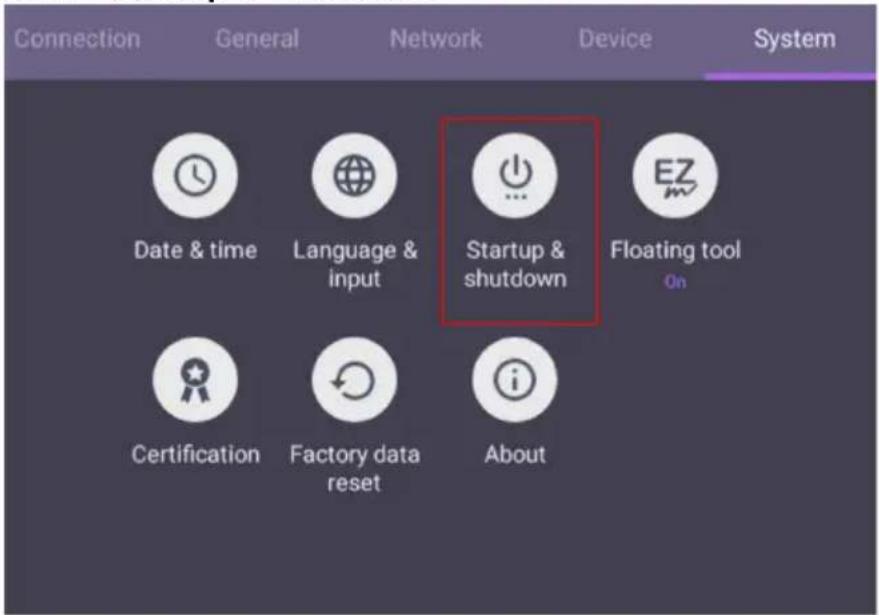 Connection General Network Device System Date & time Language & input Startup & shutdown Floating tool Certification Factory data reset About