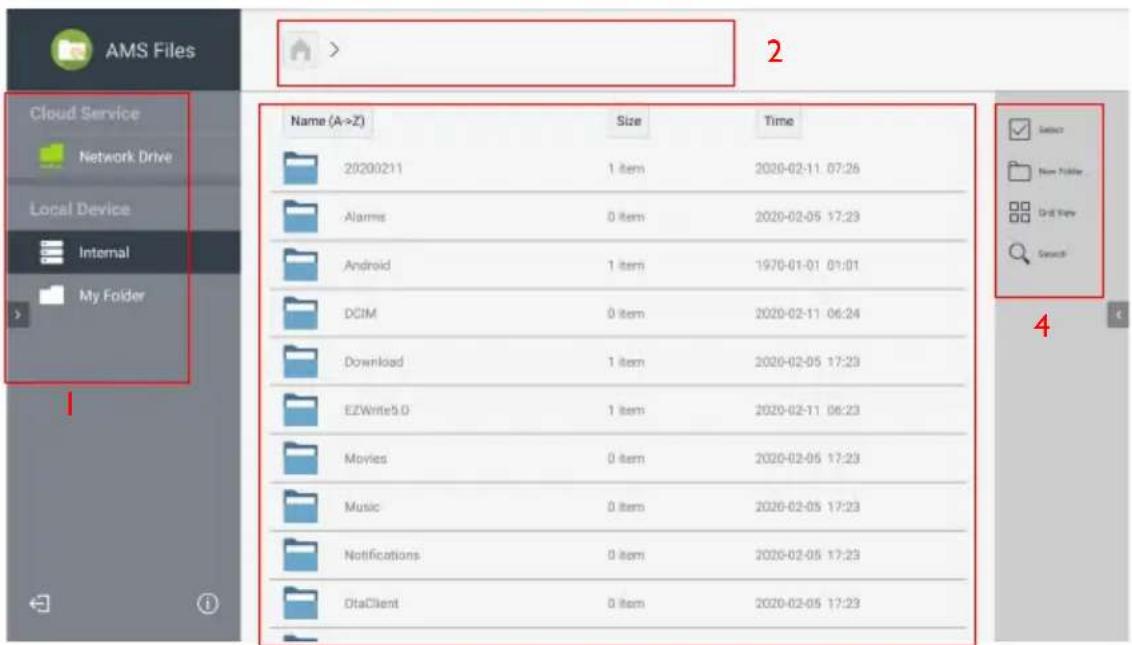 AMS Files Cloud Service Network Drive Local Device Internal My Folder Name (A->Z) Size Time 2020/02/11 1 item 2020-02-11 07:26 Alarms 0 item 2020-02-05 17:23 Android 1 item 1970-01-01 01:01 DCIM 0 item 2020-02-11 06:24 Download 1 item 2020-02-05 17:23 EZWrite5.0 1 item 2020-02-11 06:23 Movies 0 item 2020-02-05 17:23 Music 0 item 2020-02-05 17:23 Notifications 0 item 2020-02-05 17:23 OtaClient 0 item 2020-02-05 17:23