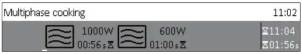 Multiphase cooking 11:02 1000W 600W 11:04 00:56s 01:00s 01:56s