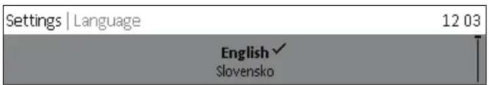 Settings | Language 12 03 English ✓ Slovensko
