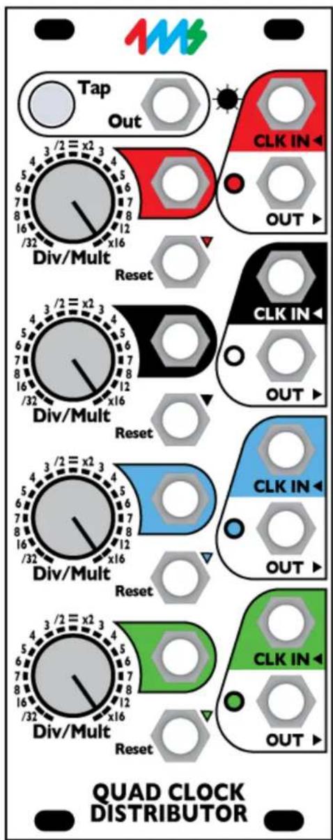 Tap Out 3/2 x2 3 Div/Mult Reset 3/2 x2 3 Div/Mult Reset 3/2 x2 3 Div/Mult Reset 3/2 x2 3 Div/Mult Reset QUAD CLOCK DISTRIBUTOR