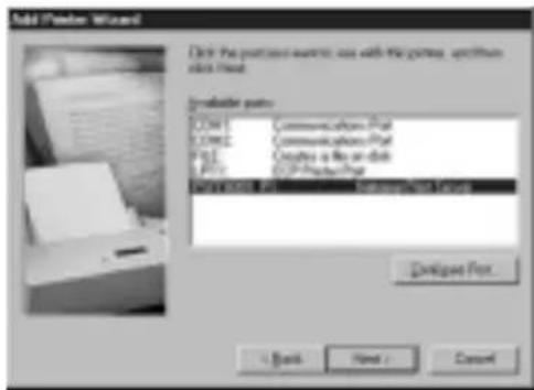 Add Power Wizard Add the purchase service with the printer, which has left print. Printer parts: COM1 Communication-Port COM2 Communication-Port PCI Creates a file on disk LPCI UDP-PrinterPort OK Finish Finish Finish Deluxe Port... Up Back Next > Cancel