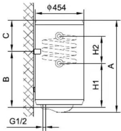 φ454 C B H2 A H1 G1/2