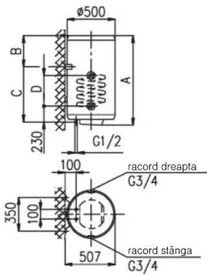 Ø500 B C D 230 G1/2 100 racord dreapta G3/4 350 100 507 racord stânga G3/4