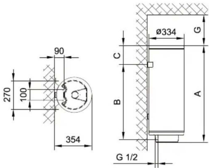 270 100 90 354 Ø334 G C B A G 1/2