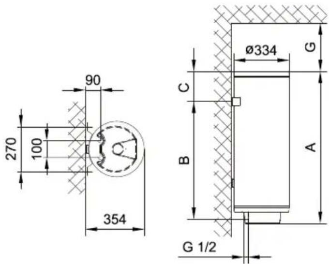270 100 90 354 Ø334 G C B A G 1/2