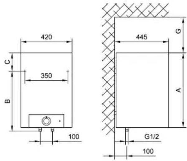 420 350 C B 100 445 G A G1/2 100