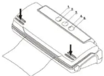 Technical diagram of a printer with numbered parts and paper binding, likely for assembly or documentation purposes.