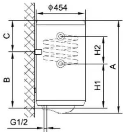 φ454 C B H2 A H1 G1/2