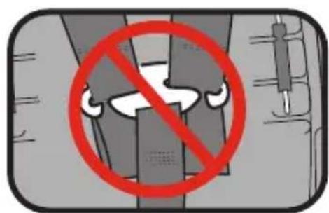 Safety warning sign with red prohibition symbol over a cartoon character inside a vehicle
