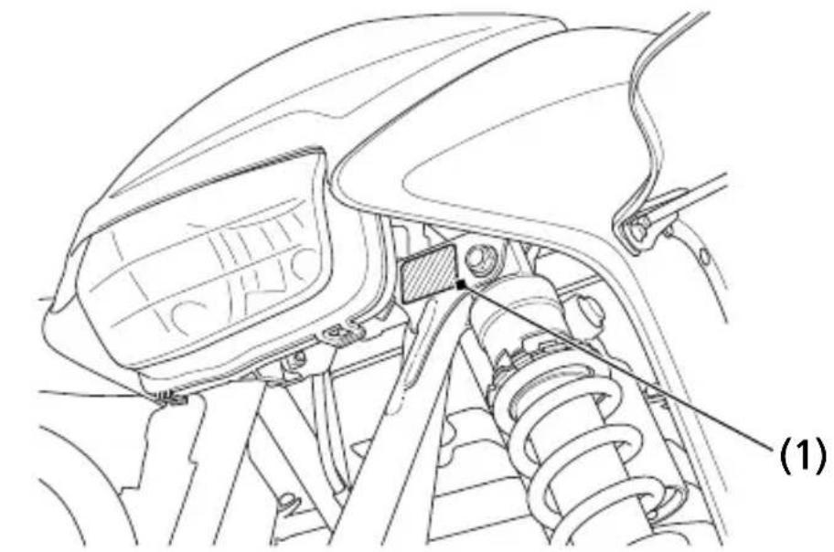 Technical diagram of a motorcycle front view with labeled components and part number (1)